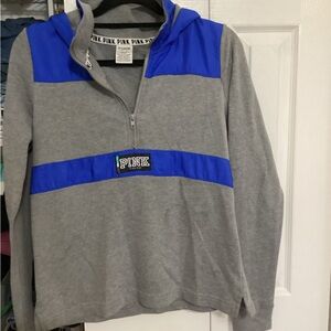 Victoria's Secret PINK Grey and Royal Blue Half-Zip Hoodie Sweater